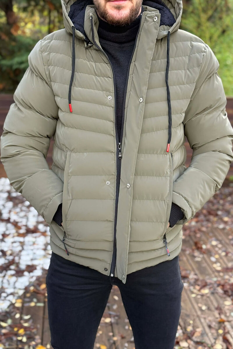 HOODED ONE COLOR MEN PUFFER JACKET GREEN/JESHILE - 1