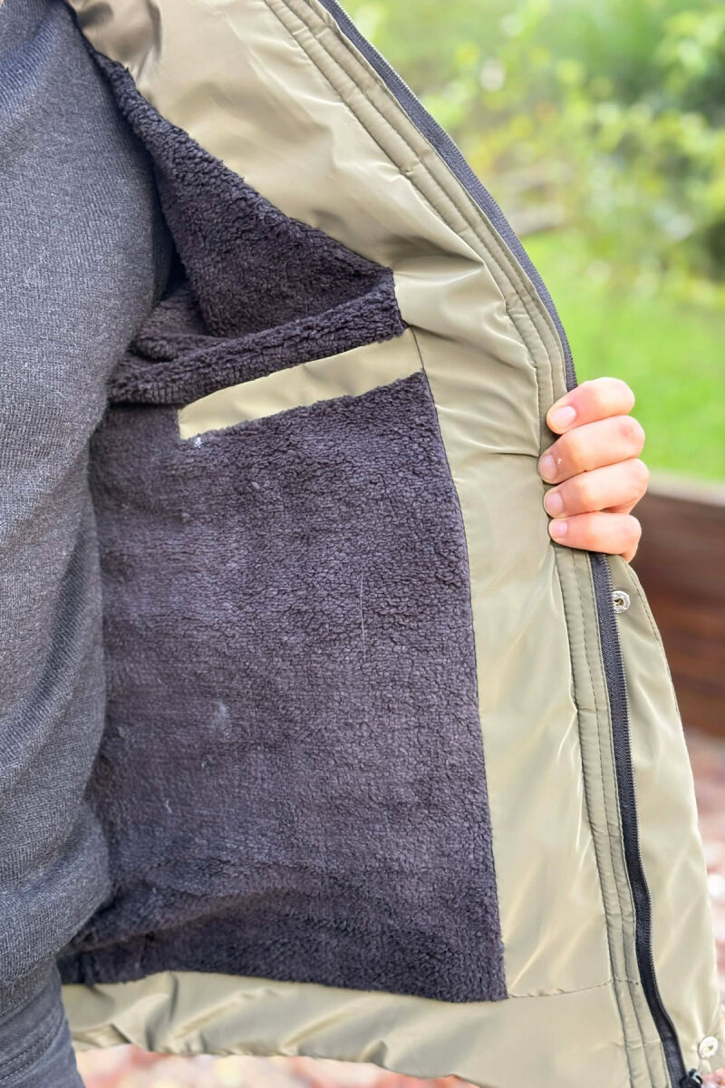 HOODED ONE COLOR MEN PUFFER JACKET GREEN/JESHILE - 5