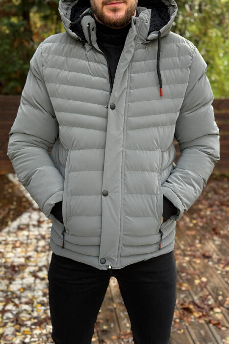 HOODED ONE COLOR MEN PUFFER JACKET GREY/GRI - 1