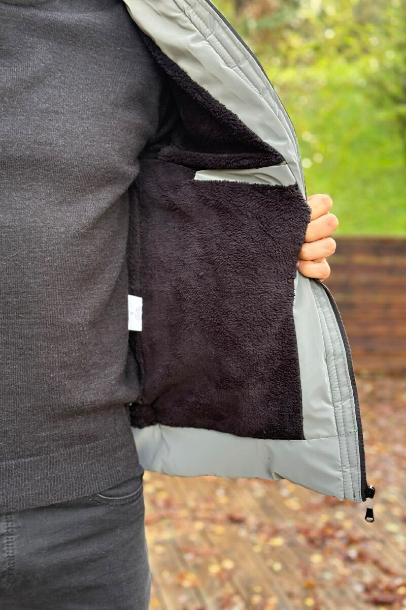 HOODED ONE COLOR MEN PUFFER JACKET GREY/GRI - 4