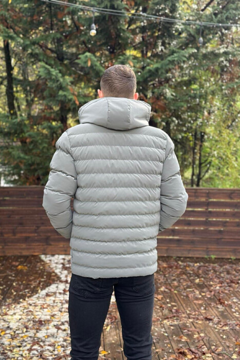 HOODED ONE COLOR MEN PUFFER JACKET GREY/GRI - 5