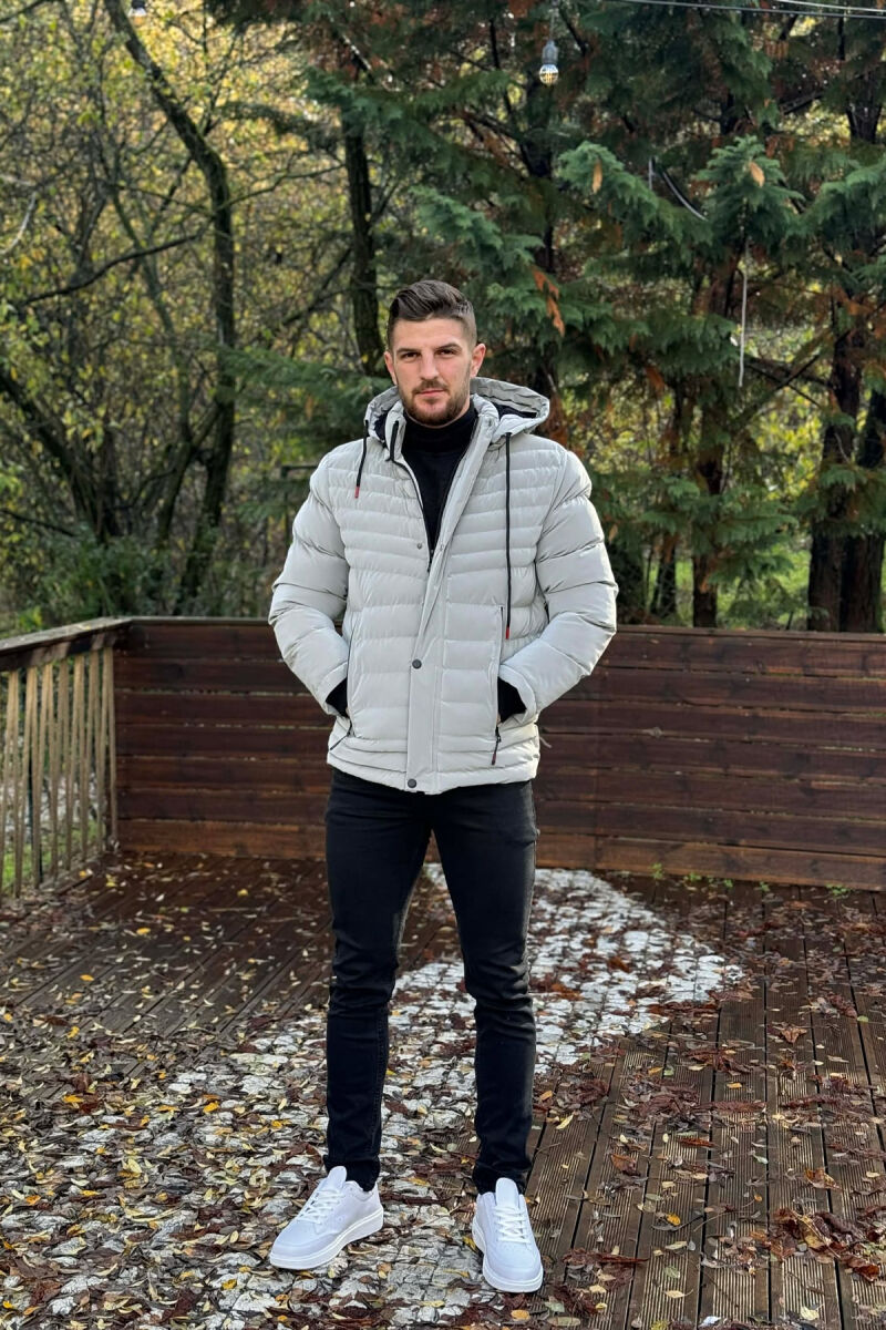 HOODED ONE COLOR MEN PUFFER JACKET LIGHT GREY/GZ - 2