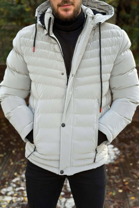HOODED ONE COLOR MEN PUFFER JACKET LIGHT GREY/GZ 