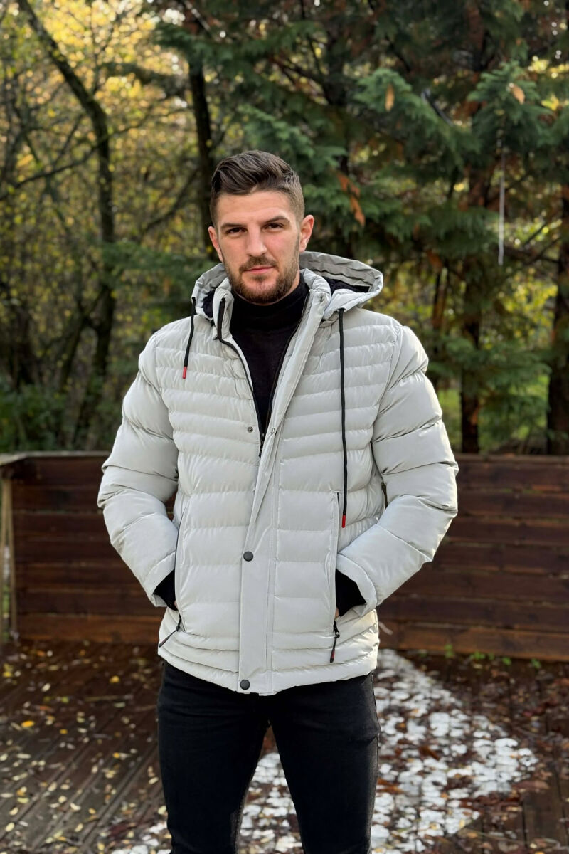 HOODED ONE COLOR MEN PUFFER JACKET LIGHT GREY/GZ - 3