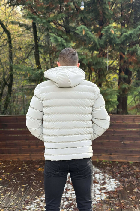 HOODED ONE COLOR MEN PUFFER JACKET LIGHT GREY/GZ - 4