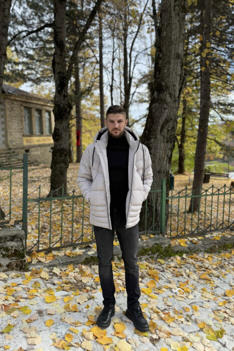 HOODED ONE COLOR MEN PUFFER JACKET LIGHT GREY/GZ - 3