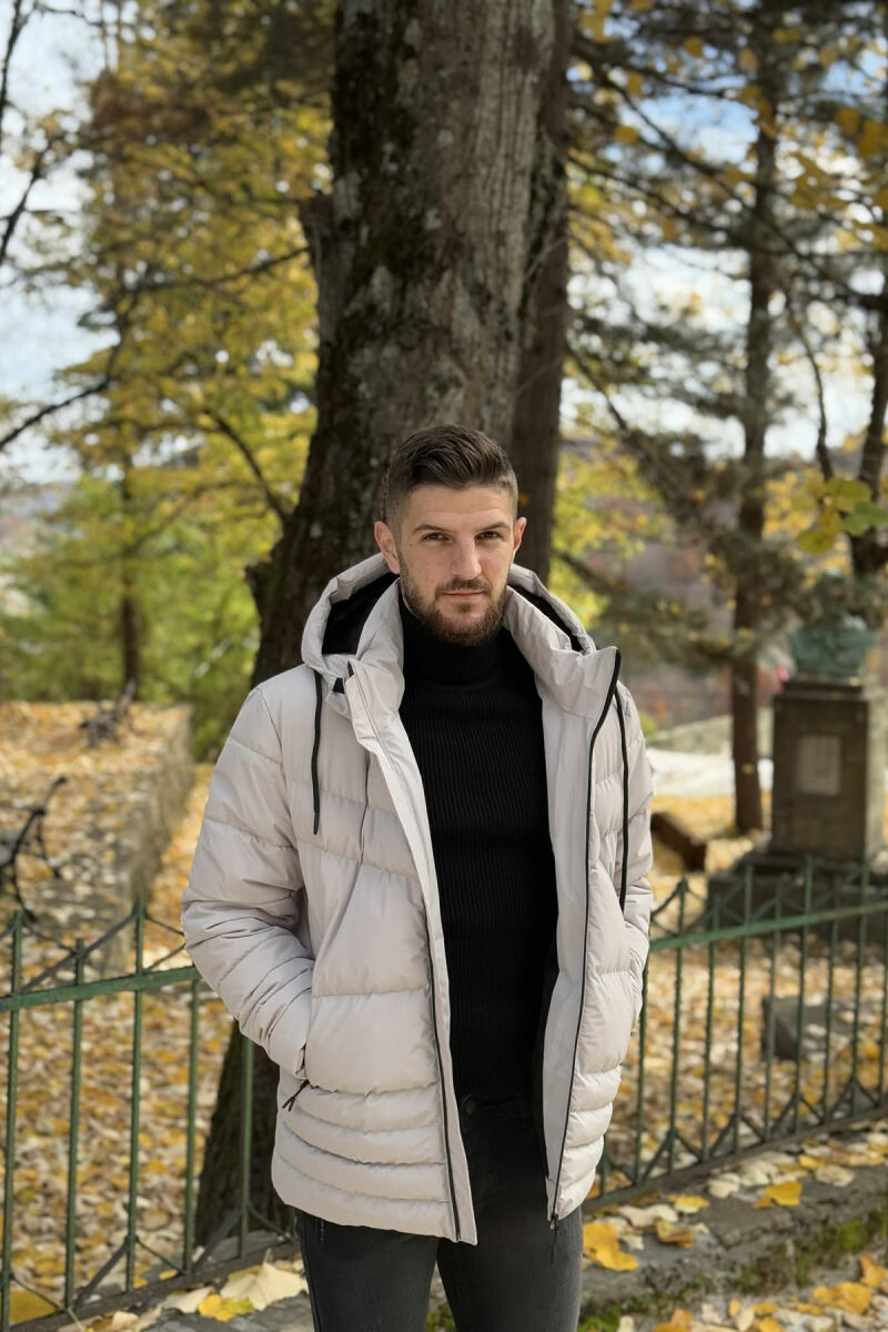 HOODED ONE COLOR MEN PUFFER JACKET LIGHT GREY/GZ - 4