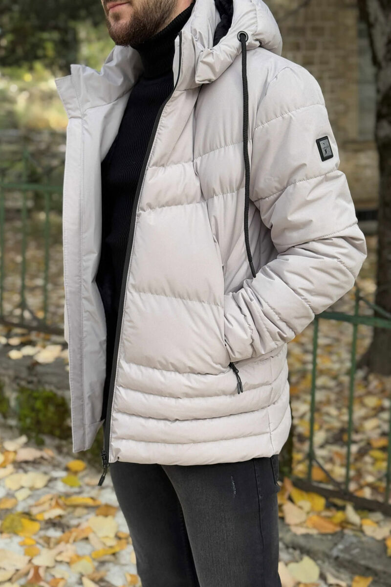 HOODED ONE COLOR MEN PUFFER JACKET LIGHT GREY/GZ - 1