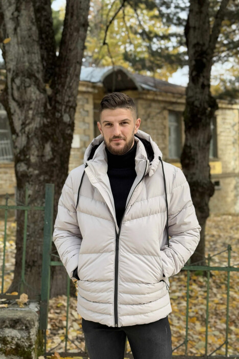 HOODED ONE COLOR MEN PUFFER JACKET LIGHT GREY/GZ - 2