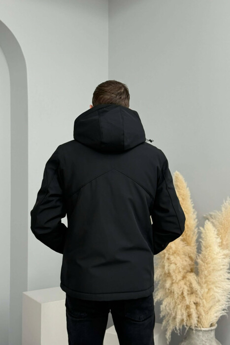 HOODED ONE COLOR MEN ZIPPERED PUFFER JACKET BLACK/ E ZEZE - 3