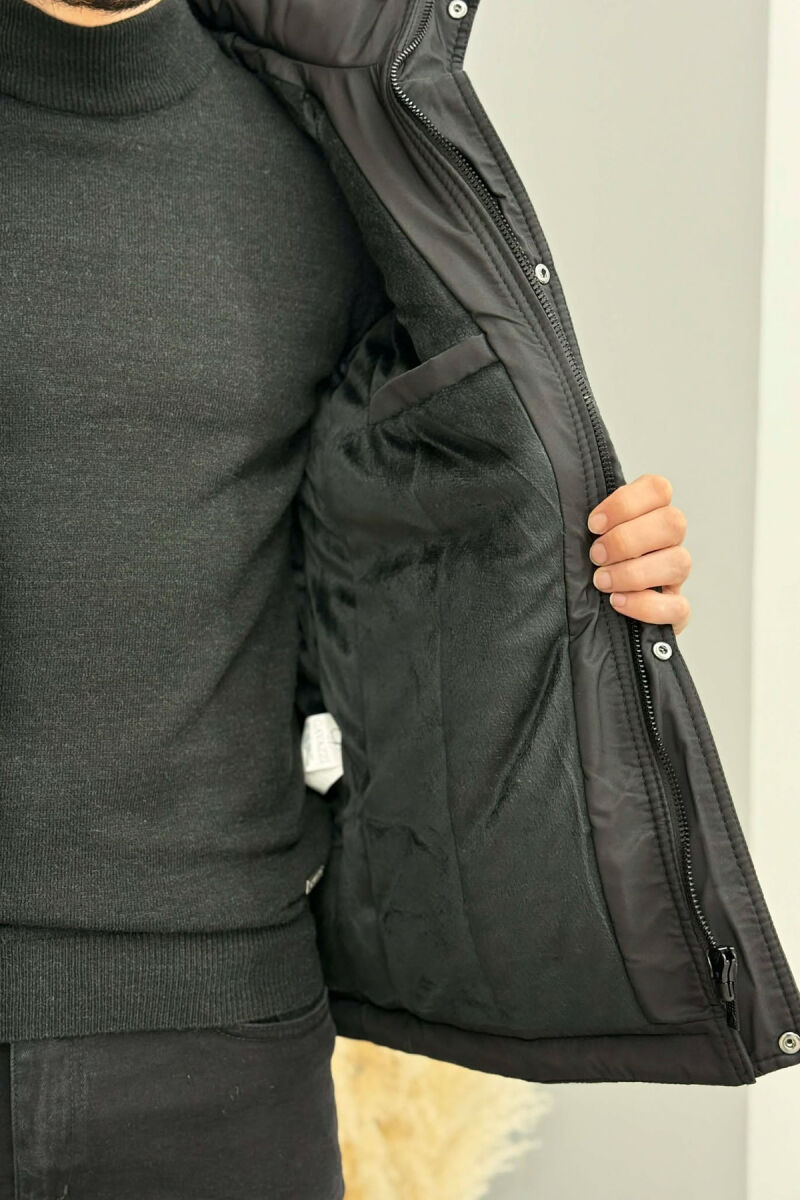 HOODED ONE COLOR MEN ZIPPERED PUFFER JACKET BLACK/ E ZEZE - 5