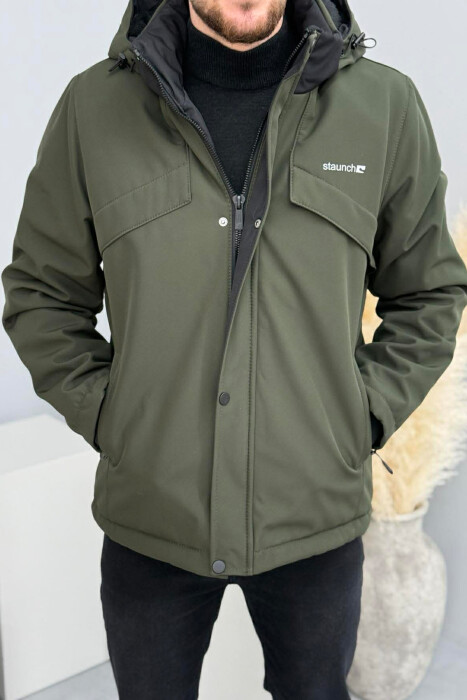 HOODED ONE COLOR MEN ZIPPERED PUFFER JACKET OLIVE/ULLI 