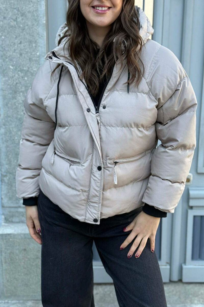 HOOD ONE COLOR WOMEN PUFFER JACKET BEIGE/BEZHE - 3