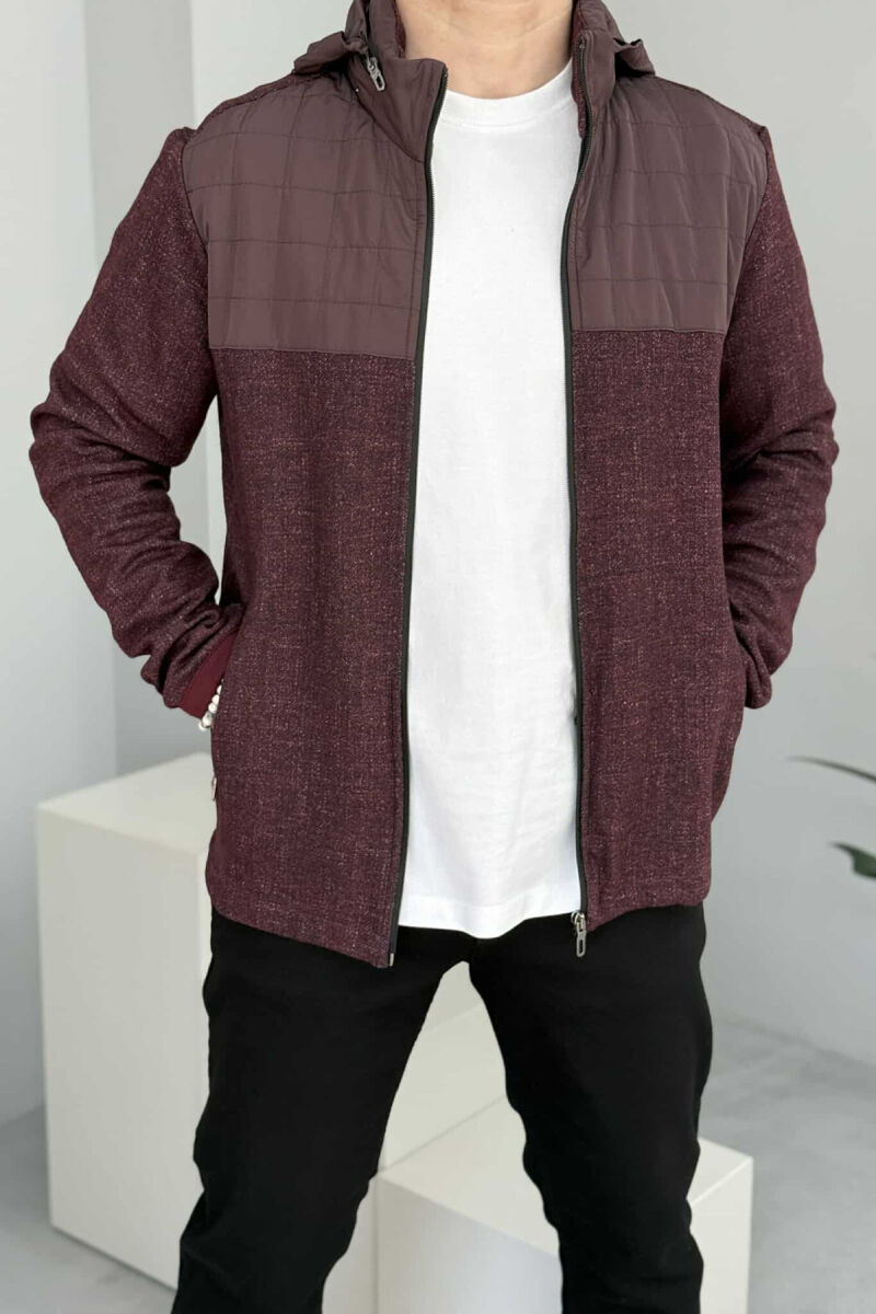 HOODED SIMPLE LIGHT MEN JACKET BURGUNDY/VISHNJE - 1