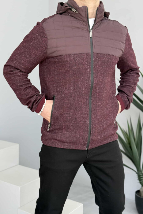 HOODED SIMPLE LIGHT MEN JACKET BURGUNDY/VISHNJE - 2