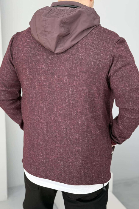 HOODED SIMPLE LIGHT MEN JACKET BURGUNDY/VISHNJE - 3
