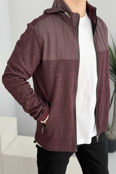 HOODED SIMPLE LIGHT MEN JACKET BURGUNDY/VISHNJE - 4
