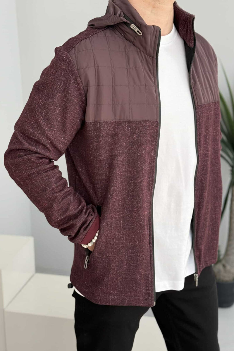 HOODED SIMPLE LIGHT MEN JACKET BURGUNDY/VISHNJE - 4