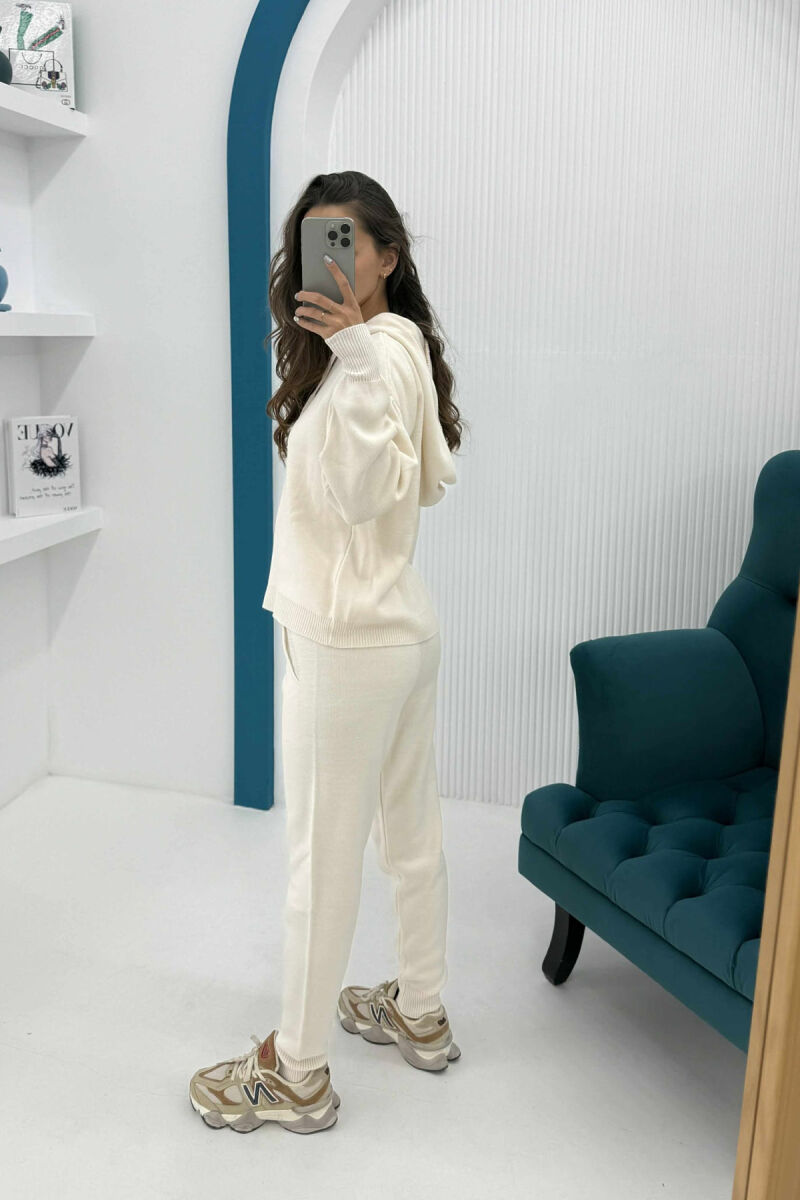 HOODED SIMPLE WOMEN KNIT SET CREAM/KREM - 3