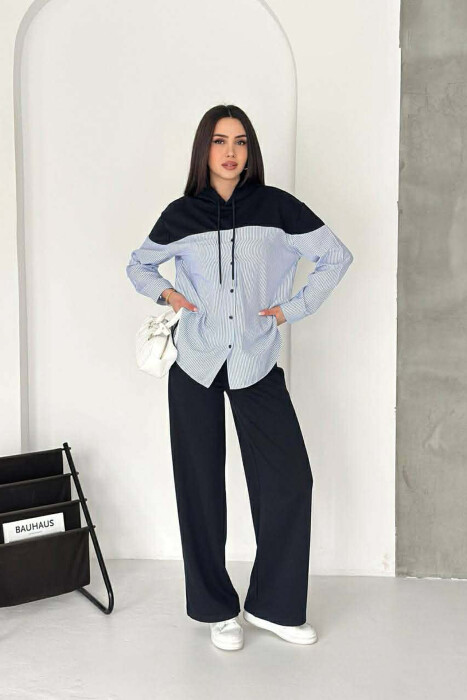 HOODED SWEATSHIRT + SWEATPANTS WOMAN SET BLUE/BLU - KLAUDIO FASHION