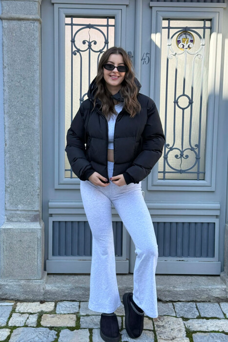 HOODED ONE COLOR WOMEN PUFFER JACKET BLACK/ E ZEZE - 1