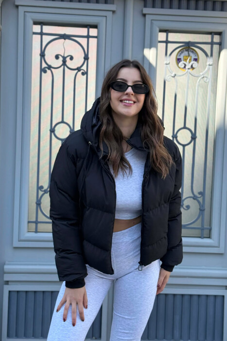 HOODED ONE COLOR WOMEN PUFFER JACKET BLACK/ E ZEZE - 2