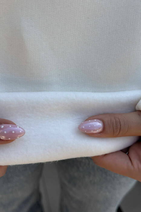 HOODIE E THJESHTË NJË NGJYRËSHE ME PUSH PËR FEMRA NË NGJYRËN KREM - 5