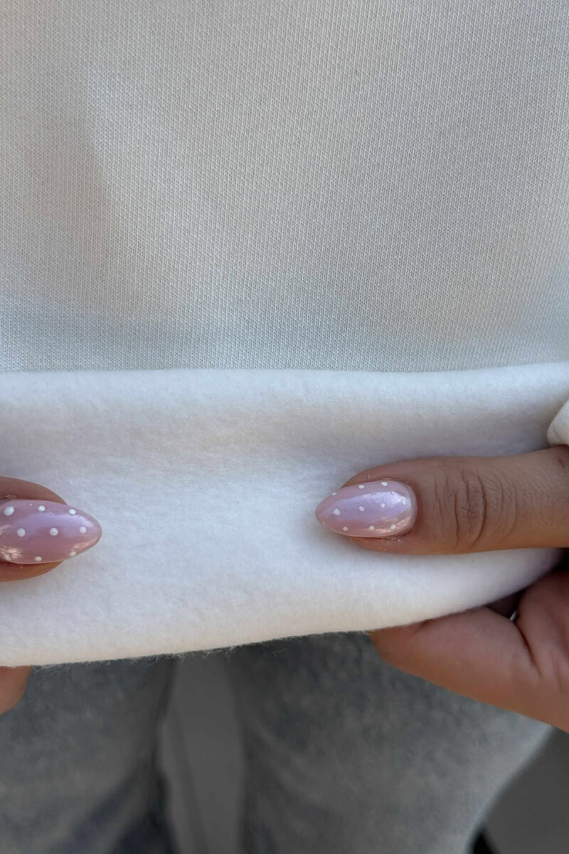 HOODIE E THJESHTË NJË NGJYRËSHE ME PUSH PËR FEMRA NË NGJYRËN KREM - 5