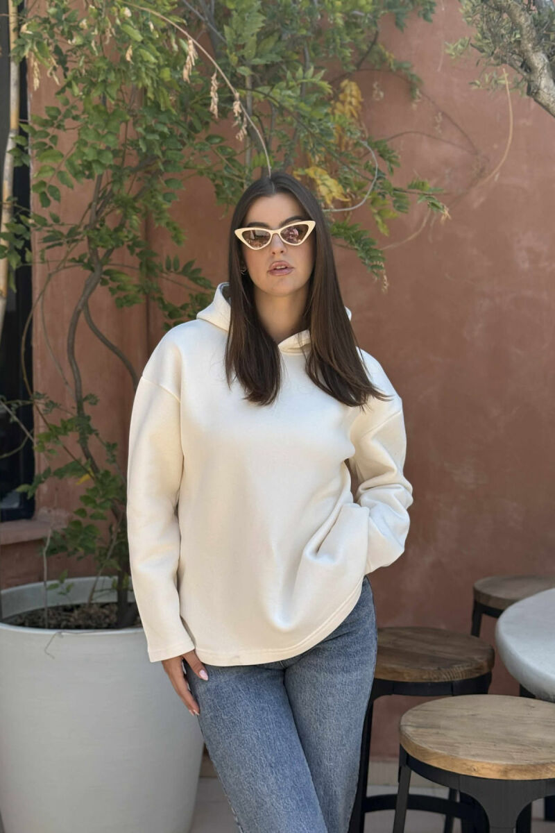 HOODIE E THJESHTË NJË NGJYRËSHE ME PUSH PËR FEMRA NË NGJYRËN KREM - 2