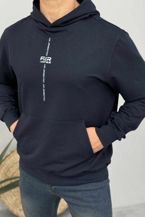 HOODIE E THJESHTË NJË NGJYRËSHE PËR MESHKUJ NË NGJYRËN BLU TË ERRËT - 1