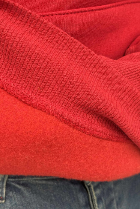 HOODIE E THJESHTË NJËNGJYRËSHE ME PUSH PËR MESHKUJ NË NGJYRËN E KUQE - 5