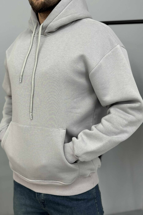 HOODIE E THJESHTË NJËNGJYRËSHE ME PUSH PËR MESHKUJ NË NGJYRËN GRI - 2