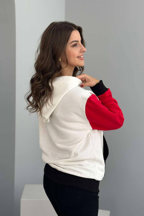 HOODIE ME DY NGJYRA NË MËNGËT PËR FEMRA NË NGJYRËN E BARDHË - KLAUDIO FASHION
