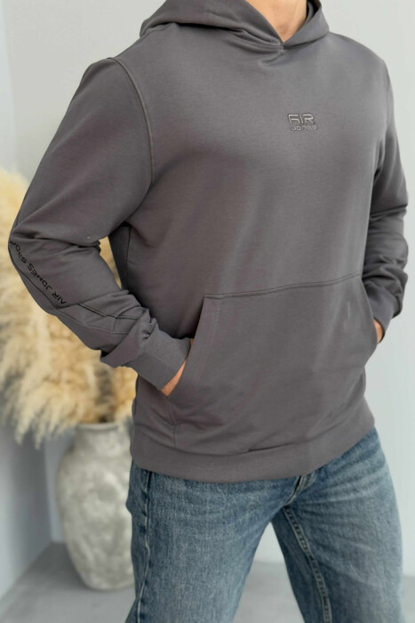 HOODIE ME LOGO TË THJESHTË TË VOGËL PARA PËR MESHKUJ NË NGJYRËN GRI TË ERRËT - 4