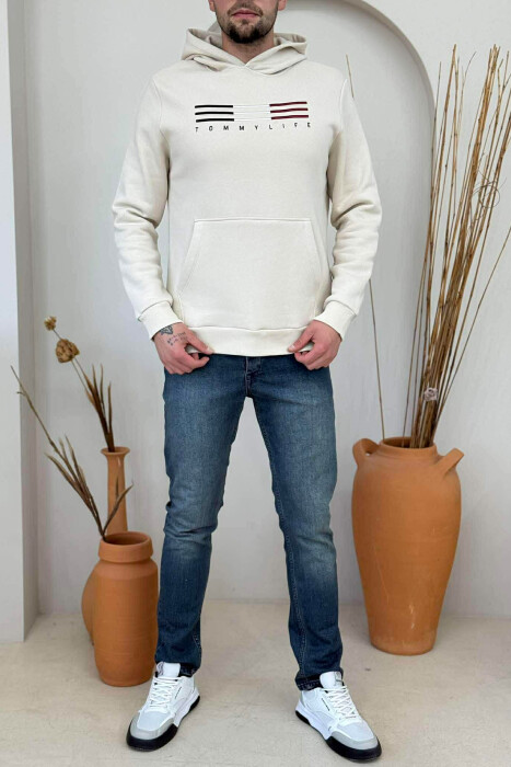 HOODIE ME PUSH DHE ME LOGO PARA PËR MESHKUJ NË NGJYRËN BEZHË - 2