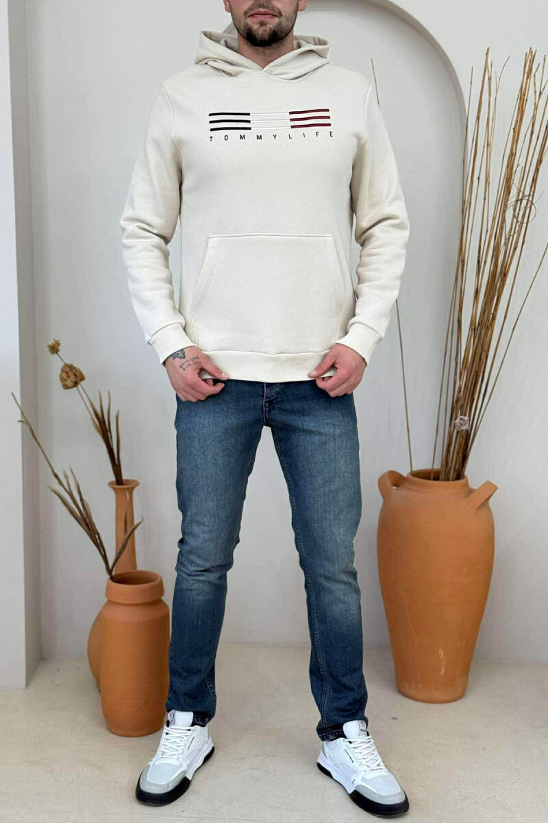 HOODIE ME PUSH DHE ME LOGO PARA PËR MESHKUJ NË NGJYRËN BEZHË - 2