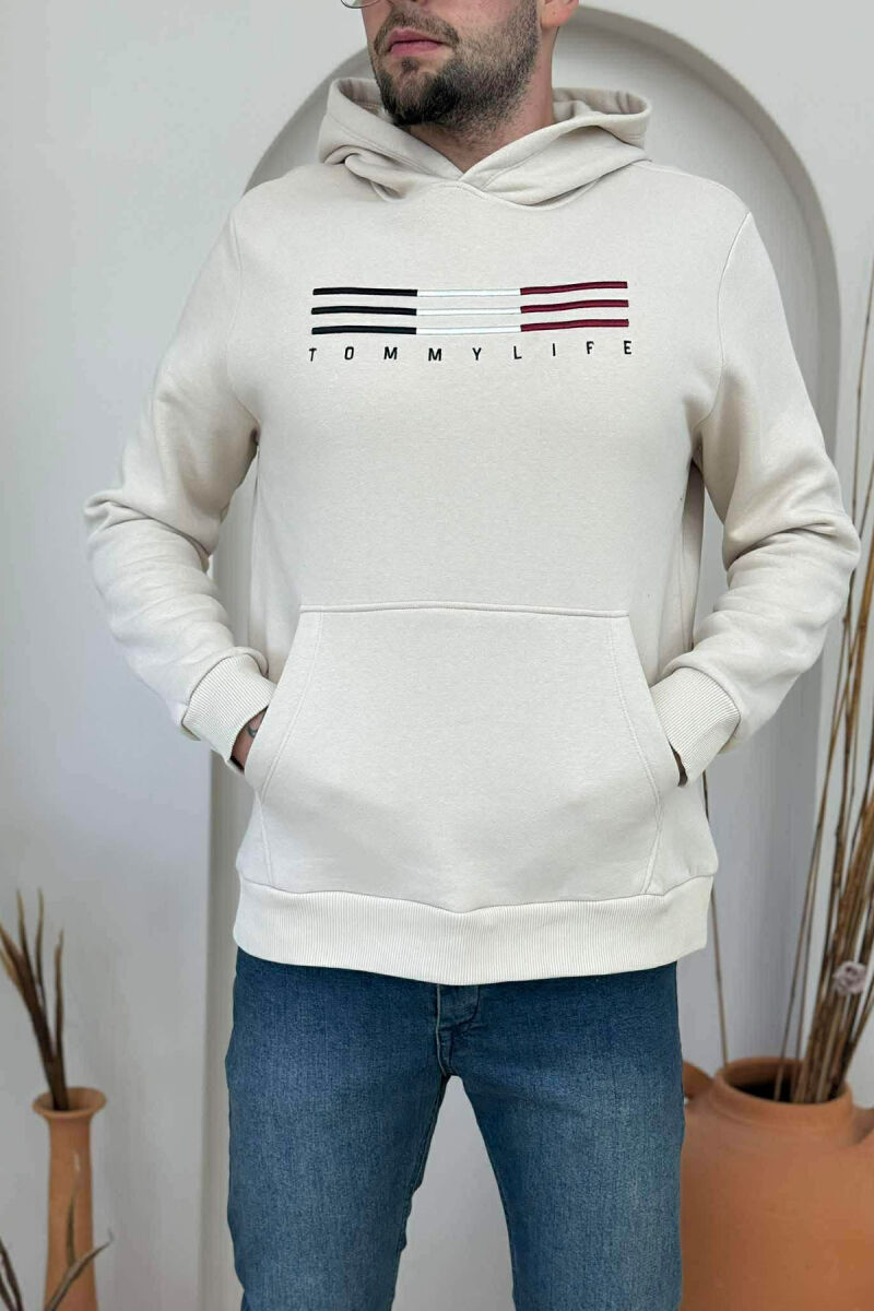 HOODIE ME PUSH DHE ME LOGO PARA PËR MESHKUJ NË NGJYRËN BEZHË - 1