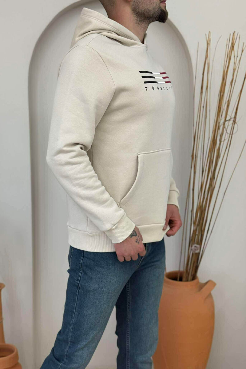 HOODIE ME PUSH DHE ME LOGO PARA PËR MESHKUJ NË NGJYRËN BEZHË - 3