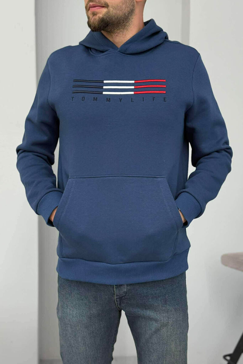 HOODIE ME PUSH DHE ME LOGO PARA PËR MESHKUJ NË NGJYRËN BLU - 1