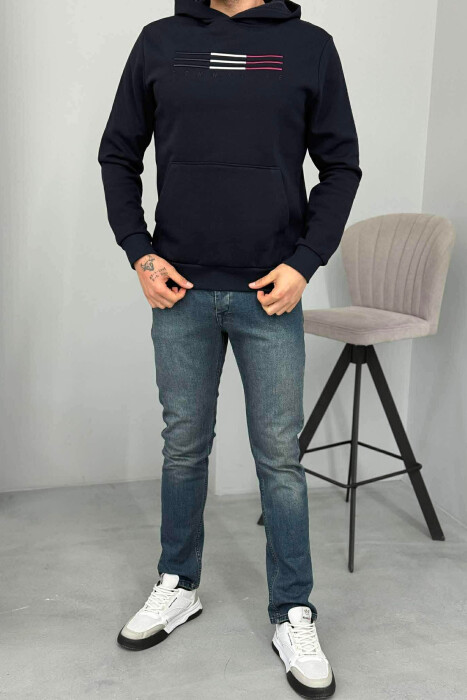 HOODIE ME PUSH DHE ME LOGO PARA PËR MESHKUJ NË NGJYRËN BLU TË ERRËT - 2