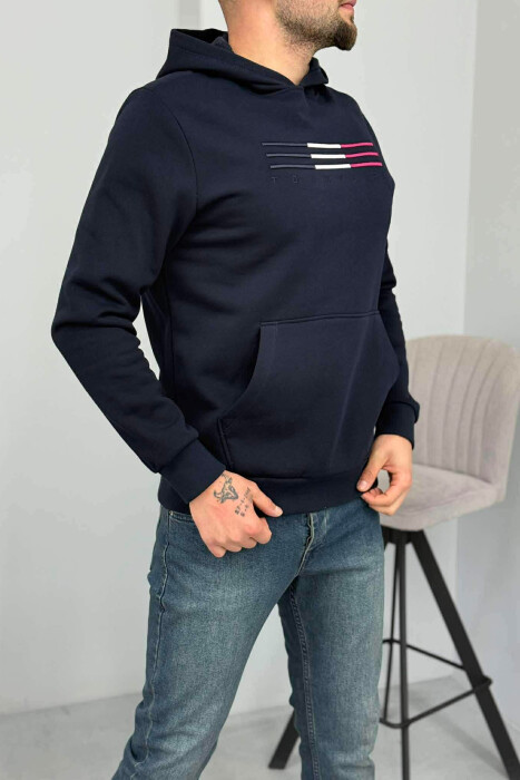 HOODIE ME PUSH DHE ME LOGO PARA PËR MESHKUJ NË NGJYRËN BLU TË ERRËT - 3