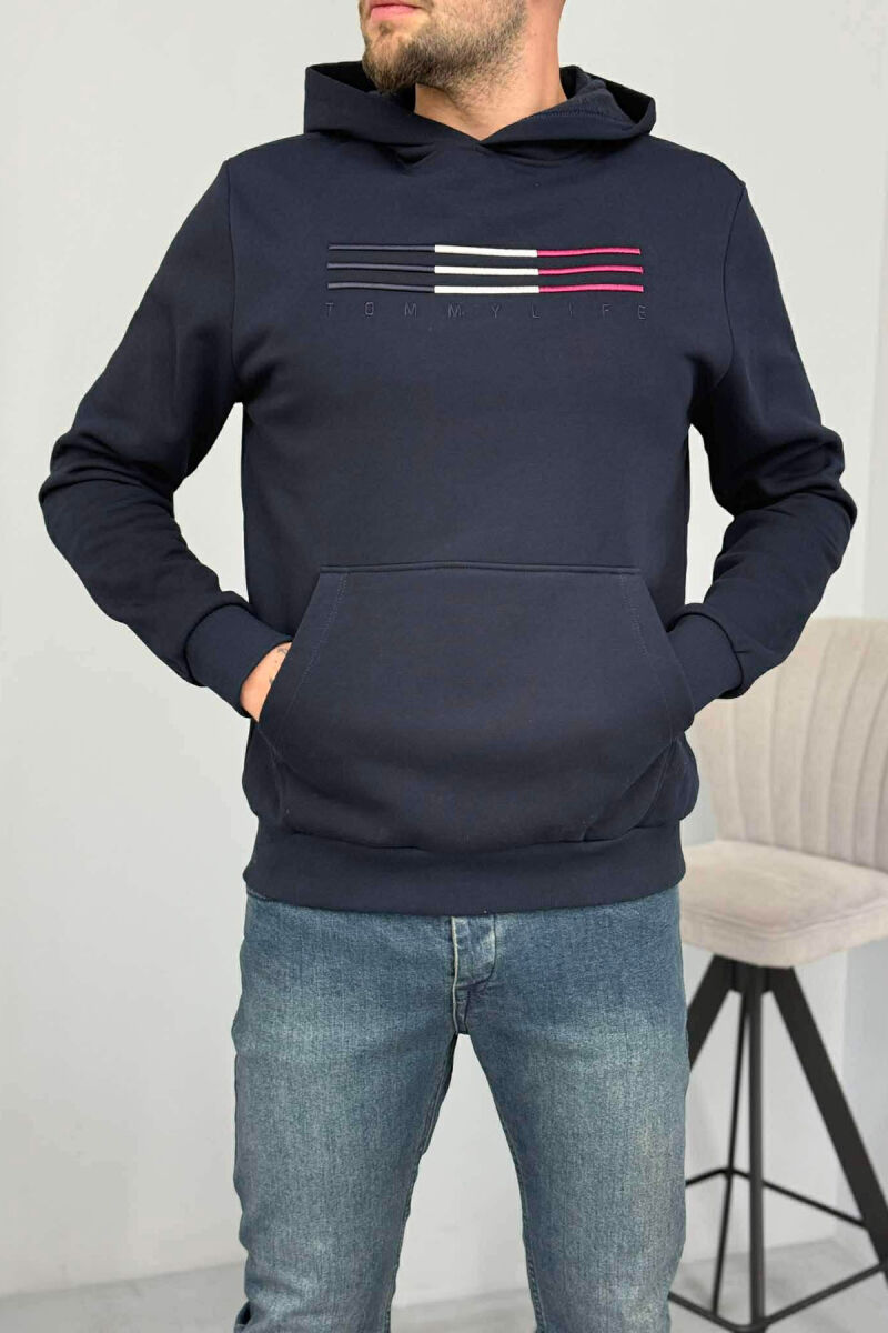 HOODIE ME PUSH DHE ME LOGO PARA PËR MESHKUJ NË NGJYRËN BLU TË ERRËT - 1