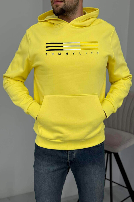 HOODIE ME PUSH DHE ME LOGO PARA PËR MESHKUJ NË NGJYRËN E VERDHË - 1