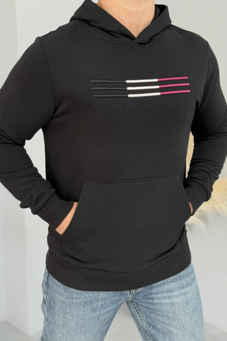 HOODIE ME PUSH DHE ME LOGO PARA PËR MESHKUJ NË NGJYRËN E ZEZË - 1