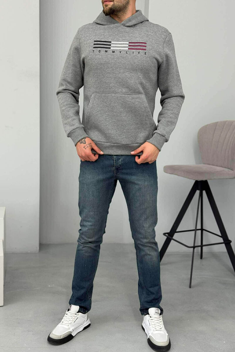 HOODIE ME PUSH DHE ME LOGO PARA PËR MESHKUJ NË NGJYRËN GRI - 2