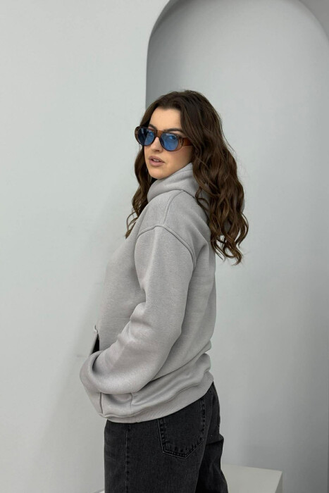 HOODIE ME PUSH DHE SHKRIME NE PJESEN PARA PER FEMRA NE NGJYRE GRI - 3