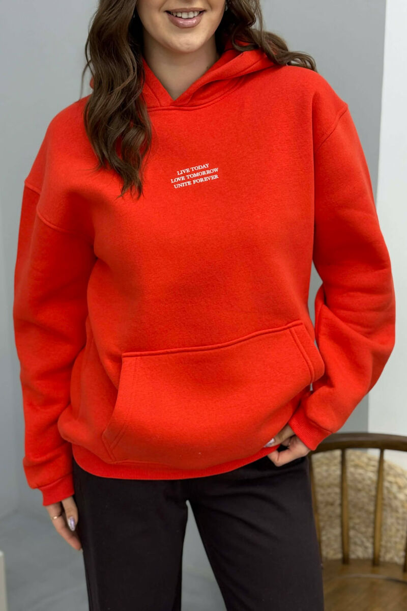 HOODIE ME PUSH DHE SHKRIME NE PJESEN PARA PER FEMRA NE NGJYRE PORTOKALLI - 4