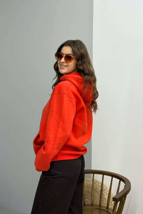 HOODIE ME PUSH DHE SHKRIME NE PJESEN PARA PER FEMRA NE NGJYRE PORTOKALLI - 2