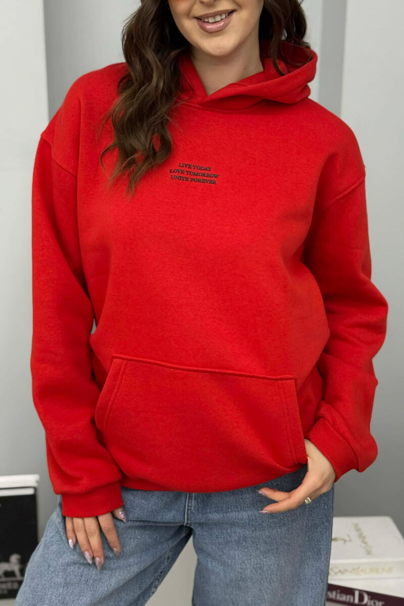 HOODIE ME PUSH DHE SHKRIME NE PJESEN PARA PER FEMRA NE NGJYRE TE KUQE - 4