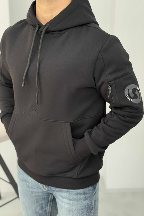 HOODIE ME PUSH ME DETAJIN E XHEPIT PËR MESHKUJ NË NGJYRËN E ZEZË - 3